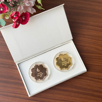 Lotus In Hand Design, Rose Gold & Gold Finish, Lotus Shape, Set  of 2 Coins (25 Grams Each), 999 Purity Silver Coin - Ready To Ship