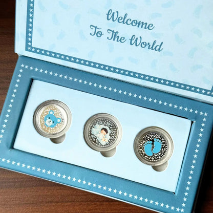 Welcome Little Prince Baby Boy UV Printed Silver Coin Box Set (3 Coins x 1gm Each)