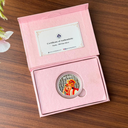 Colorful Shubh Vivah, UV Printed, Round Shape, Single (10 Gram), 999 Purity Silver Coin - Ready To Ship