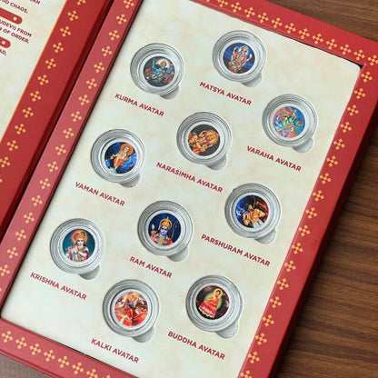 Dashavatar, Silver, Folder Box, 10 Coin (1 gm Each), 999 Purity Silver Coins