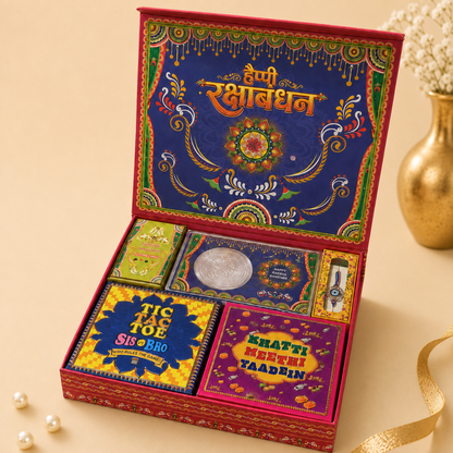 Happy Rakhi 6-In-1 Gift Hamper - 999 Silver Coin + 5 Gifts