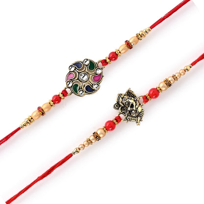 Men's Rakhi -Ganesh ji and flower Design -Set of 2