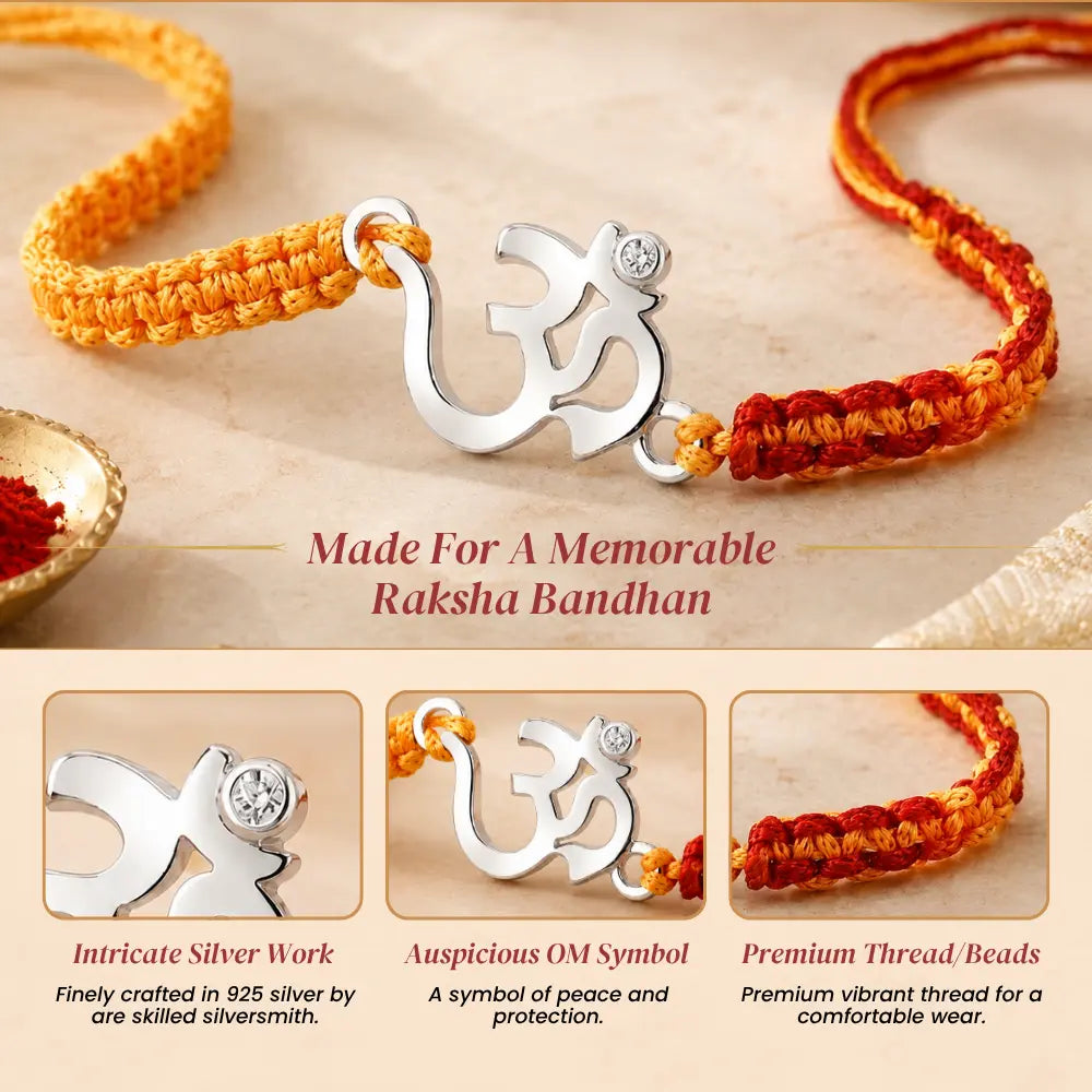 92.5 Silver Om Bracelet Rakhi – Spiritual & Trendy Design for Brother