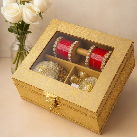 Regal Golden Bridal Chooda, Kaleera & Bangle 3-in-1 Box (Box Only)  - Ready To Ship