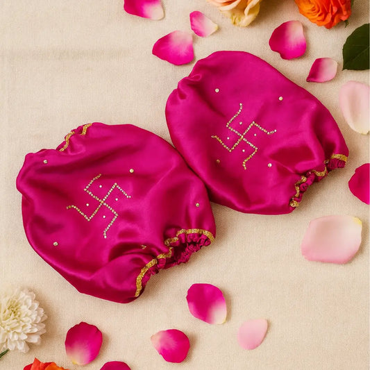 Pink Satin Chooda Cover With Swastik Design & Golden Stones