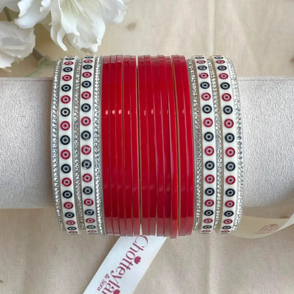 Pure Pearl Classic Heritage Diamond Dark Red Chooda Set of 15