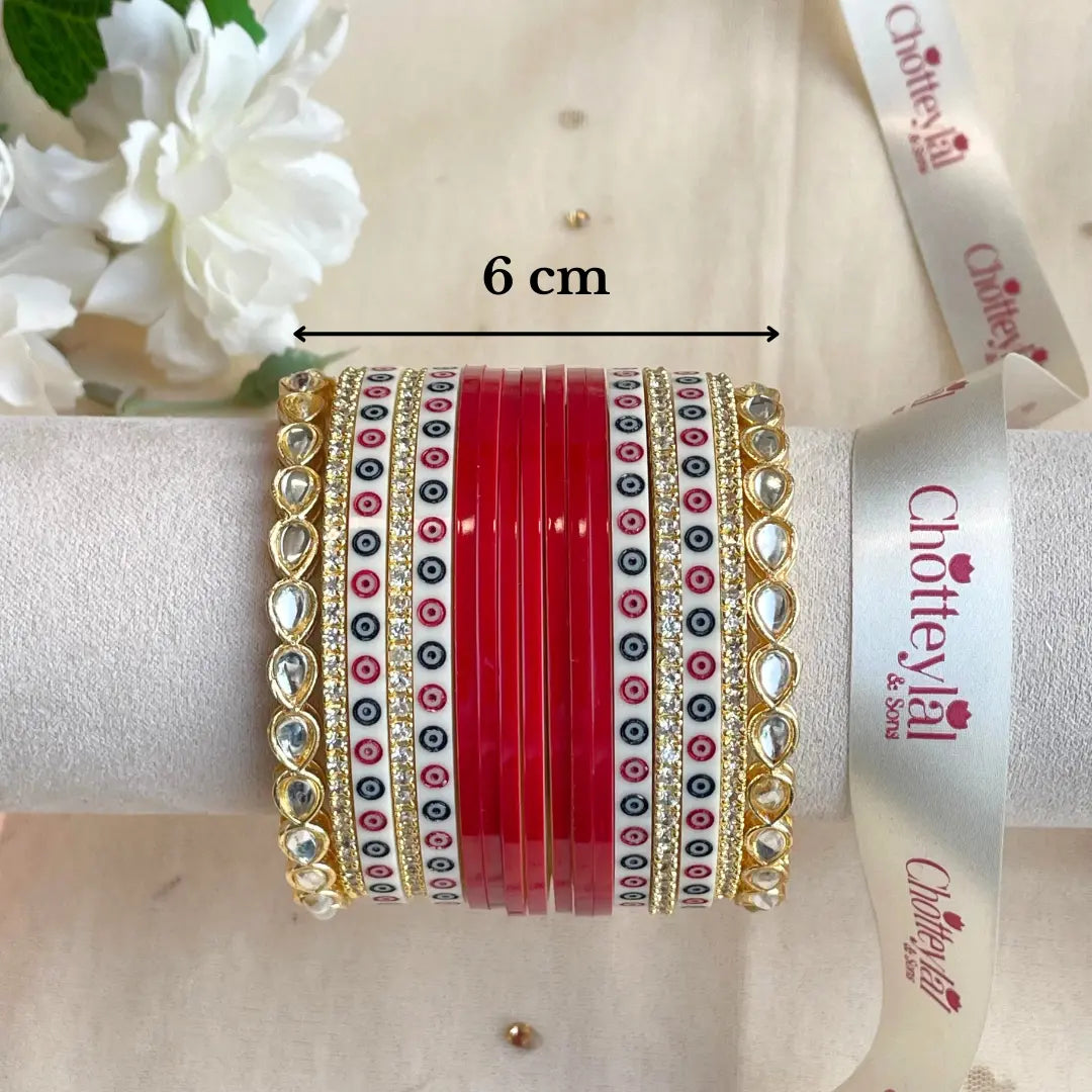 Pure Pearl Classic Heritage Diamond Dark Red Chooda Set of 11