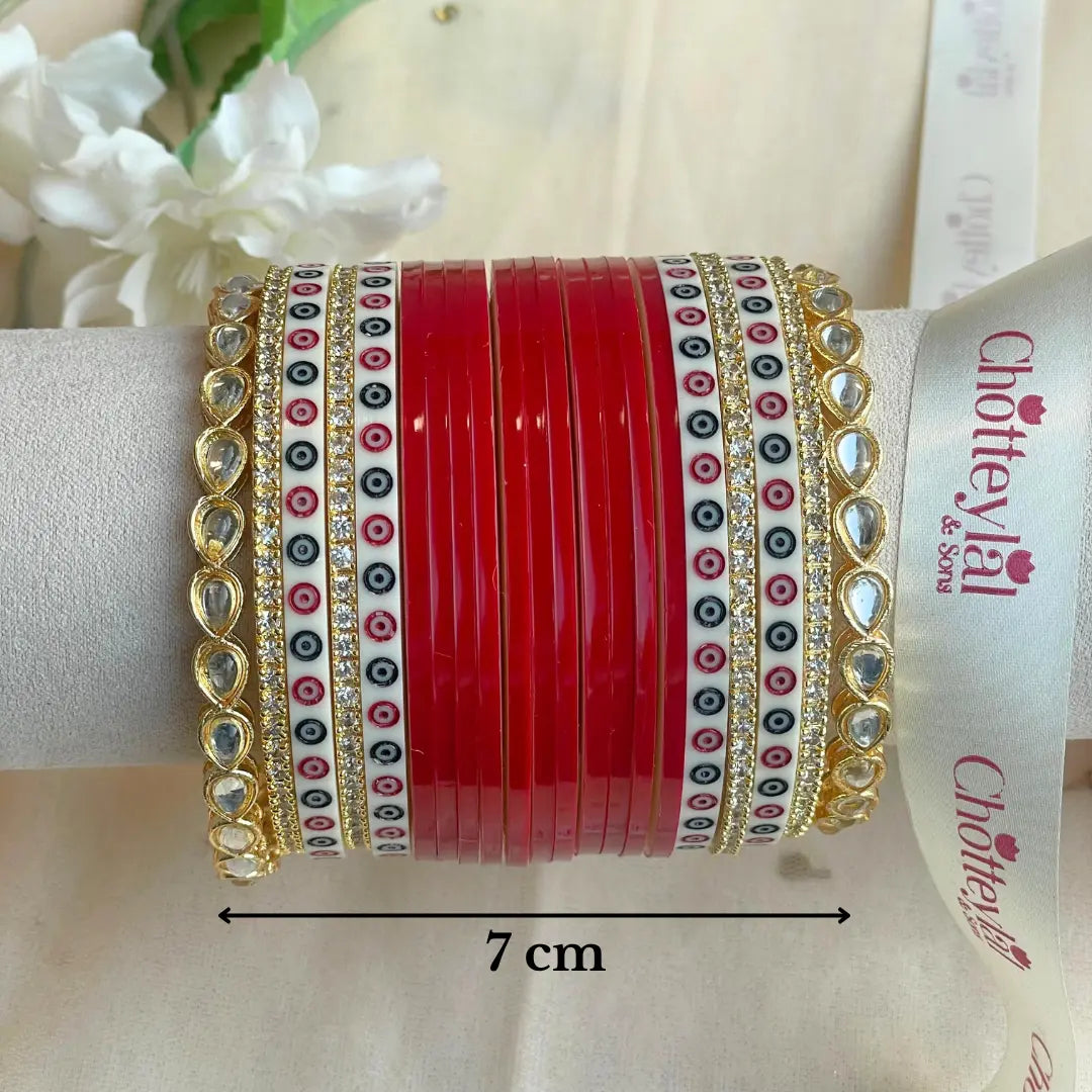 Pure Pearl Classic Heritage Diamond Dark Red Chooda Set of 15