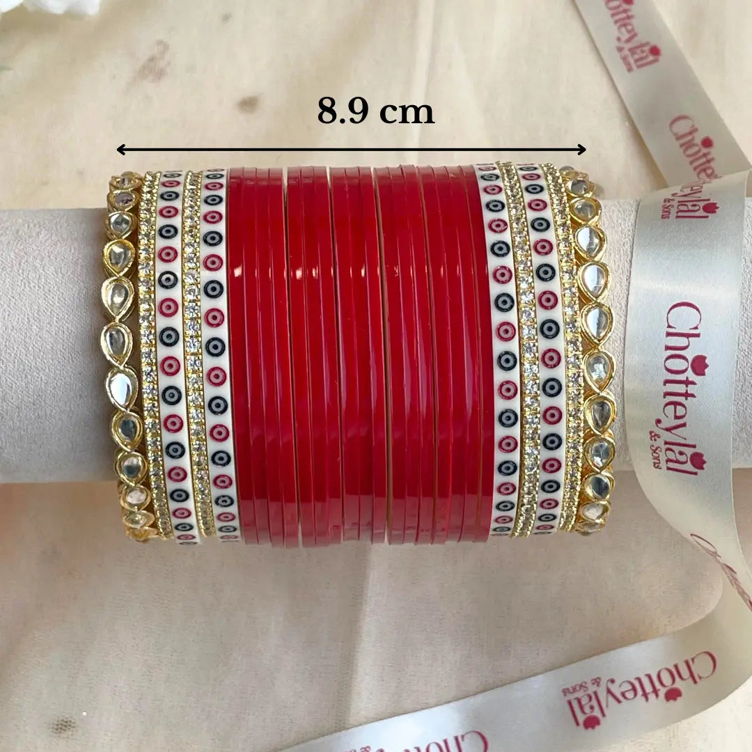 Pure Pearl Classic Heritage Diamond Dark Red Chooda Set of 21