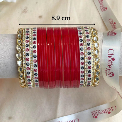 Pure Pearl Classic Heritage Diamond Dark Red Chooda Set of 21