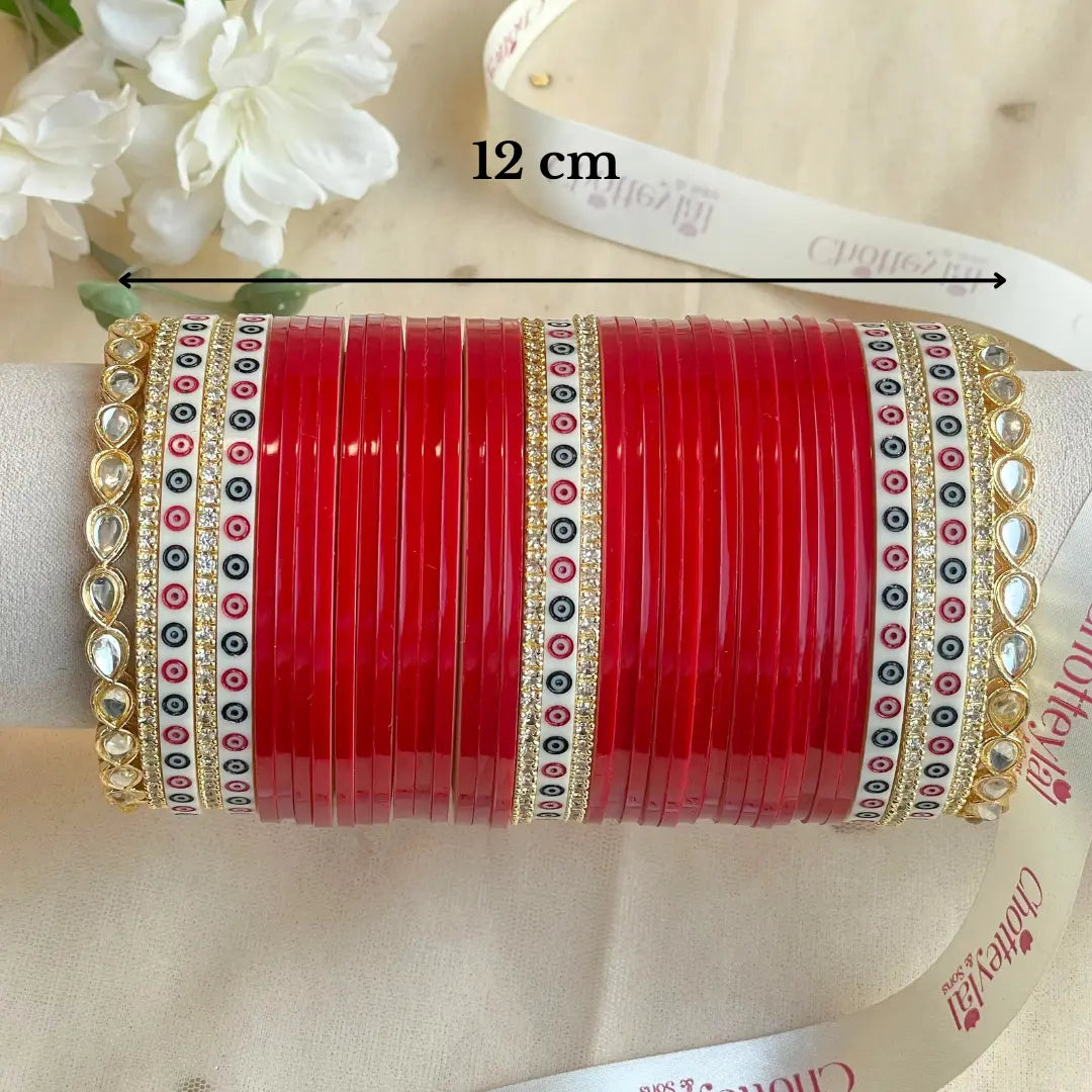 Pure Pearl Classic Heritage Diamond Dark Red Chooda Set of 31