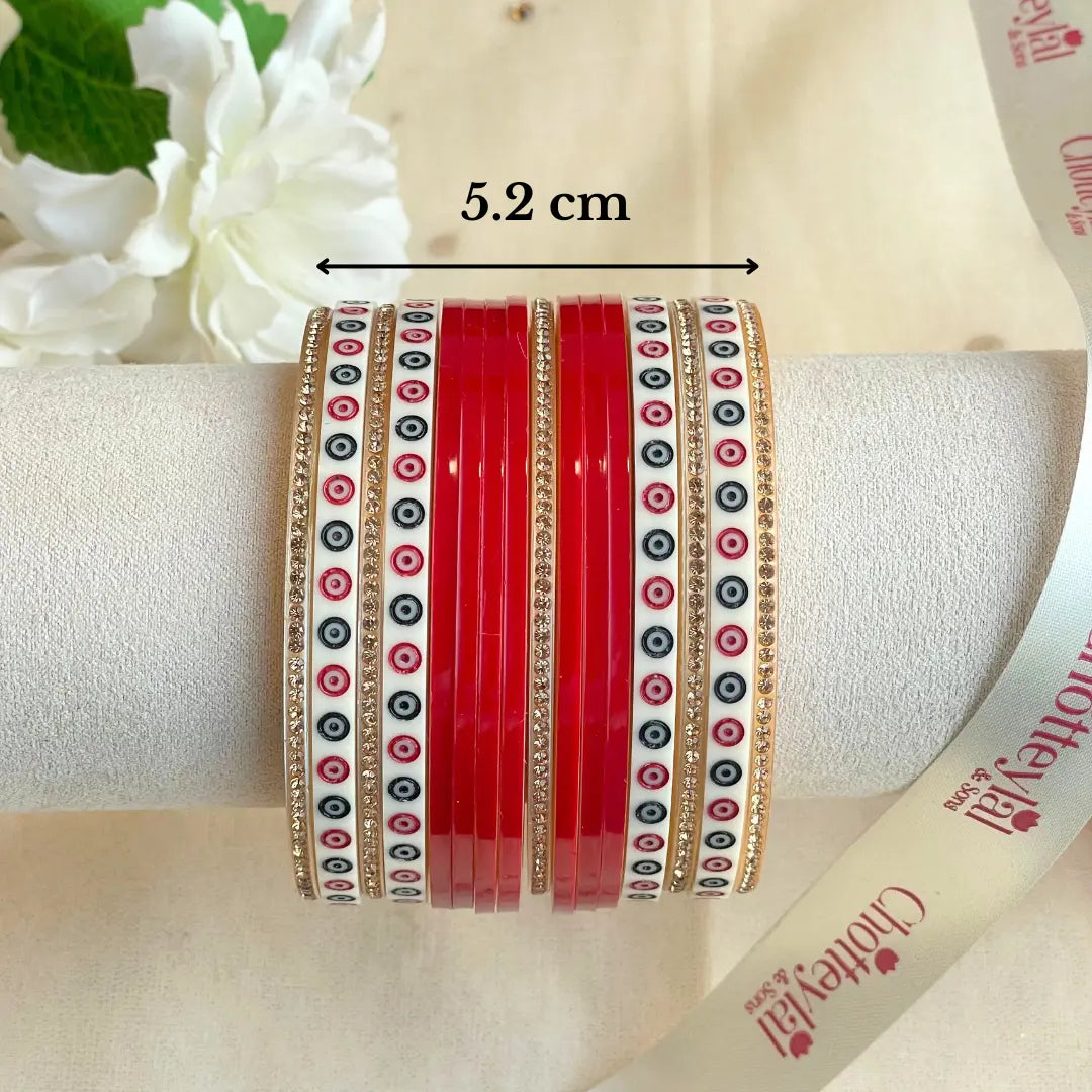 Pure Pearl Classic Heritage Diamond Dark Red Chooda Set of 11