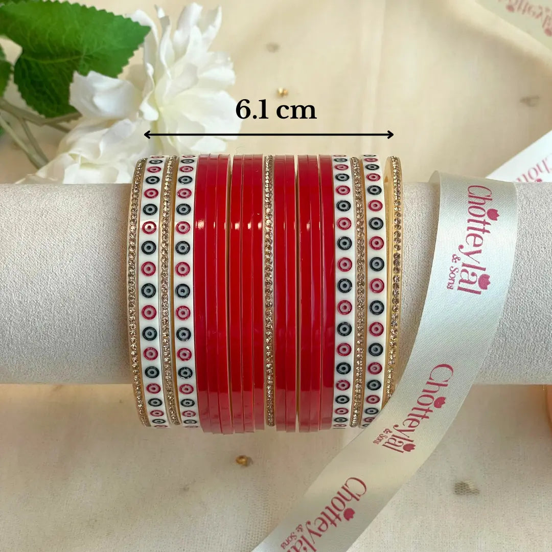 Pure Pearl Classic Heritage Diamond Dark Red Chooda Set of 15