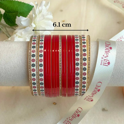 Pure Pearl Classic Heritage Diamond Dark Red Chooda Set of 15