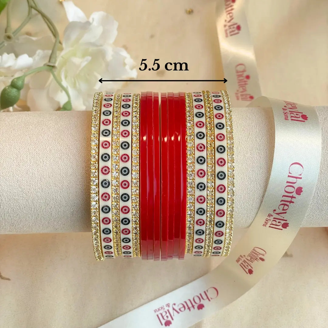 Pure Pearl Classic Heritage Diamond Dark Red Chooda Set of 11