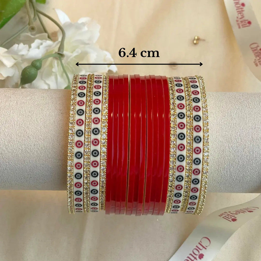 Pure Pearl Classic Heritage Diamond Dark Red Chooda Set of 15