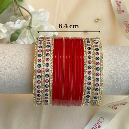 Pure Pearl Classic Heritage Diamond Dark Red Chooda Set of 15