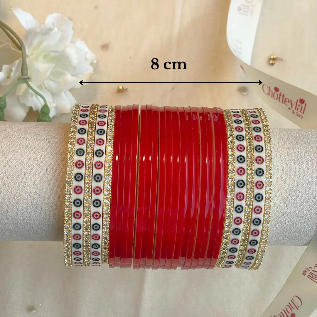 Pure Pearl Classic Heritage Diamond Dark Red Chooda Set of 21