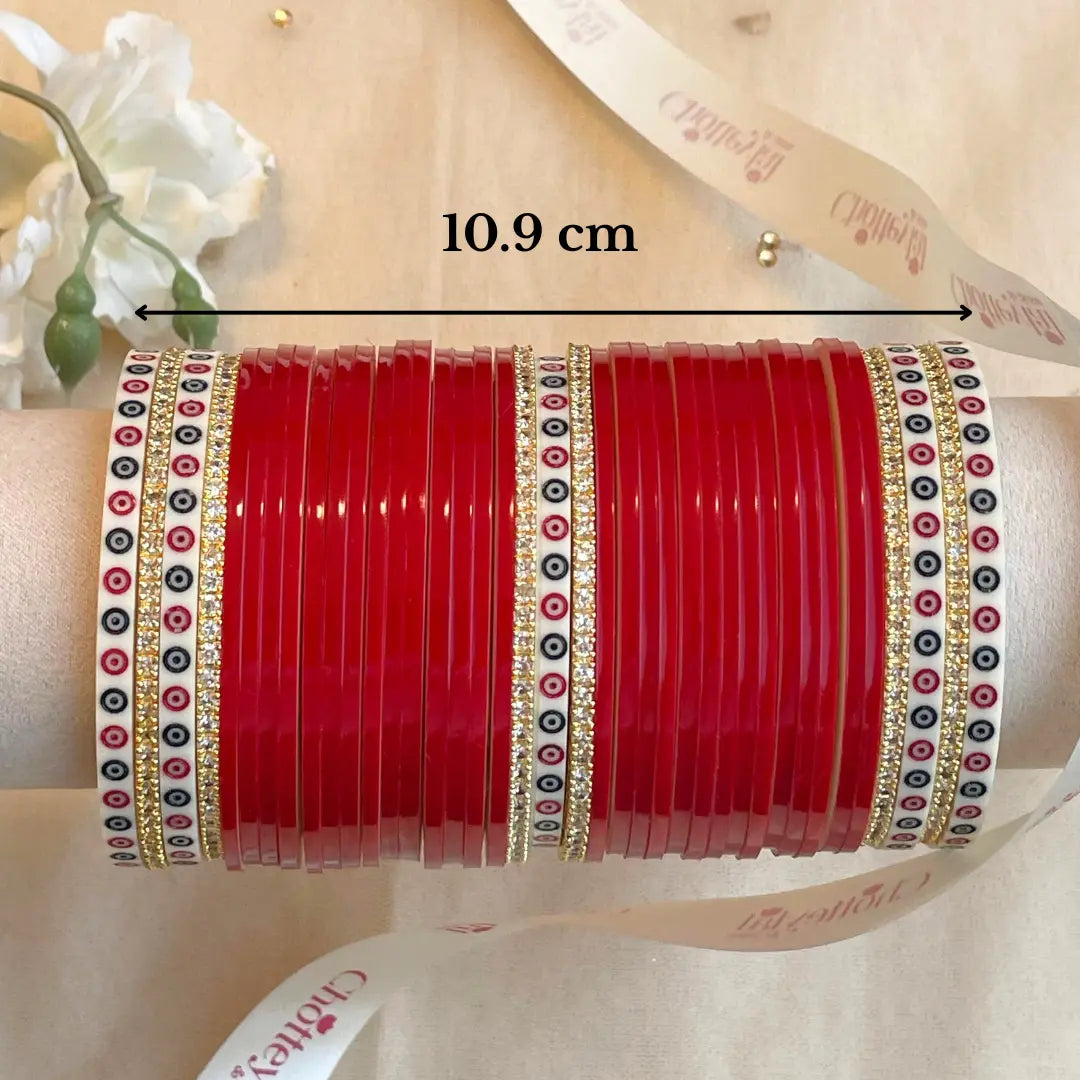 Pure Pearl Classic Heritage Diamond Dark Red Chooda Set of 31