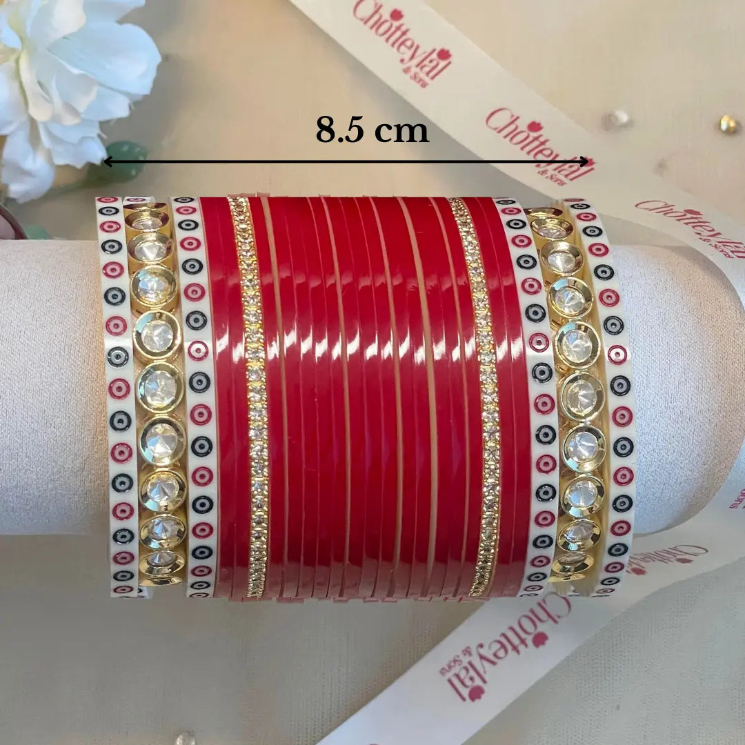 Pure Pearl Classic Heritage Diamond Dark Red Chooda Set of 21