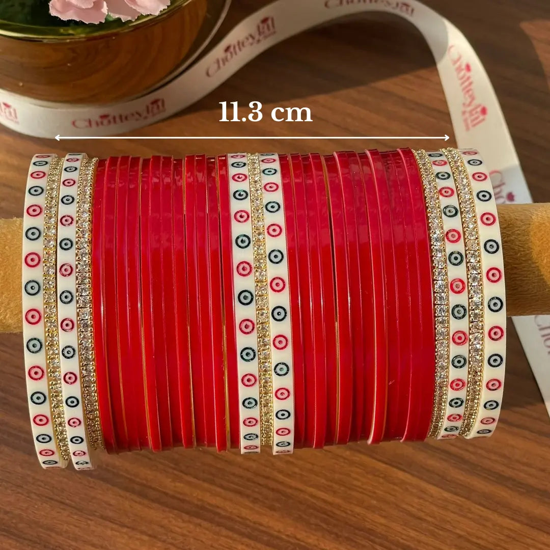 Semi Pearl Red Chooda Set of 31