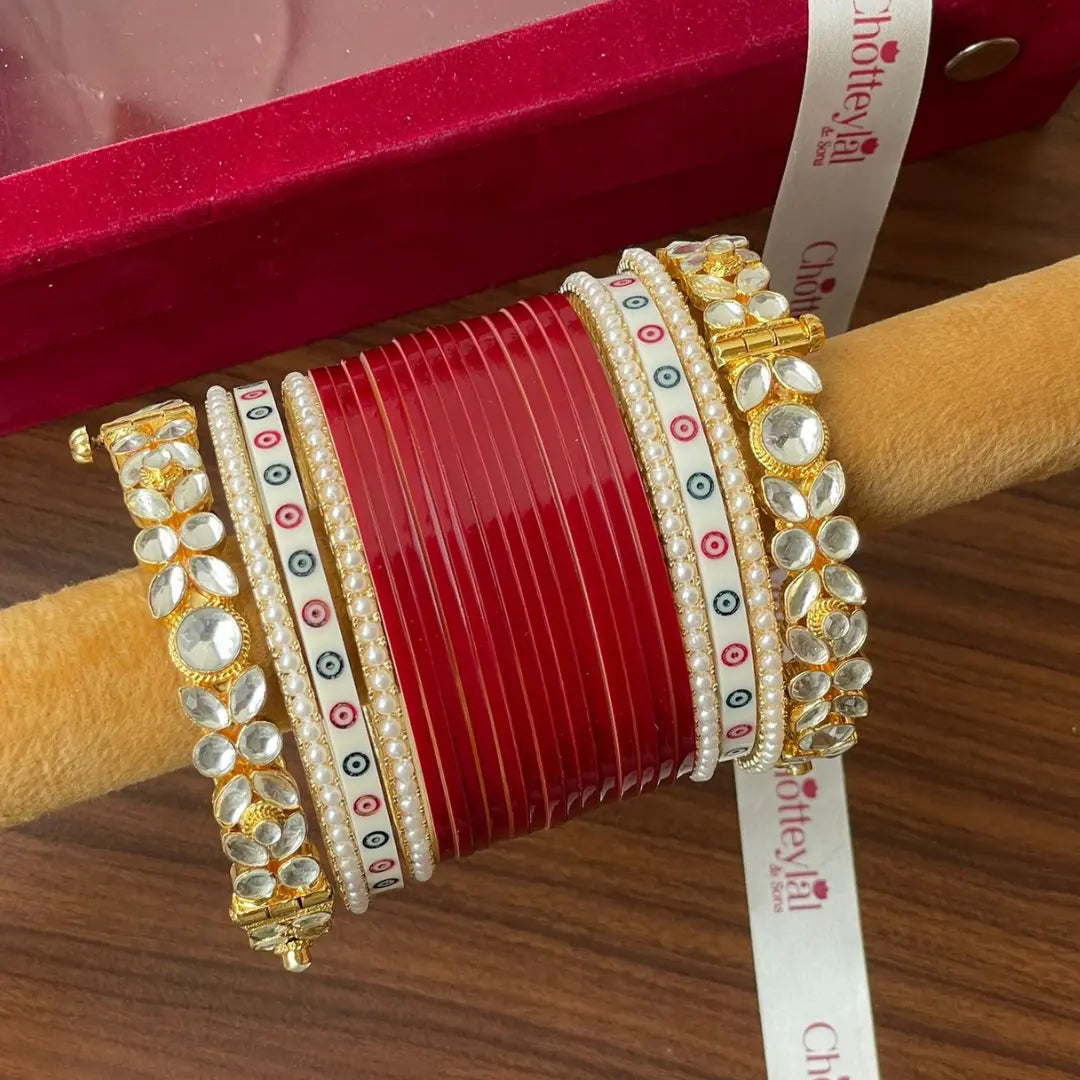 Semi Pearl Dark Red Chooda Set of 15