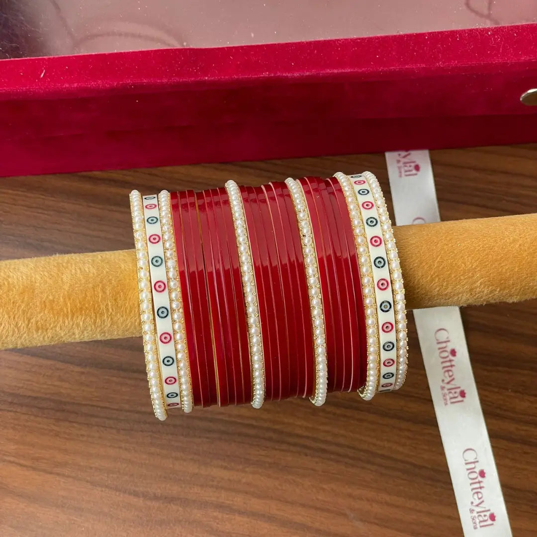 Semi Pearl Dark Red Chooda Set of 21
