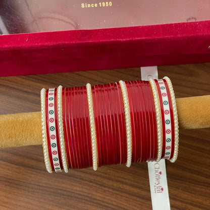 Semi Pearl Dark Red Chooda Set of 31