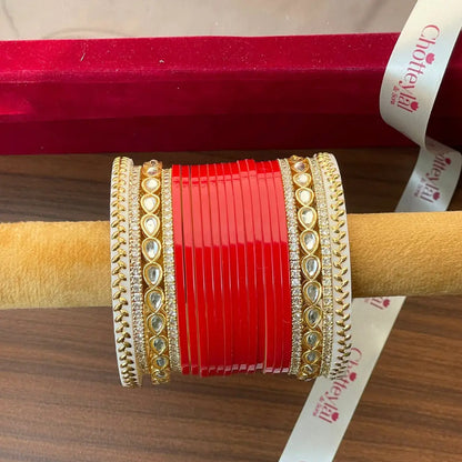 Semi Pearl Red Chooda Set of 15