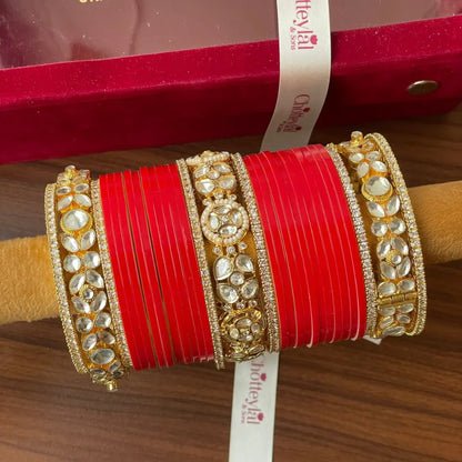 Semi Pearl Red Chooda Set of 21