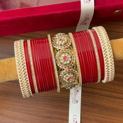 Semi Pearl Maroon Chooda Set of 21