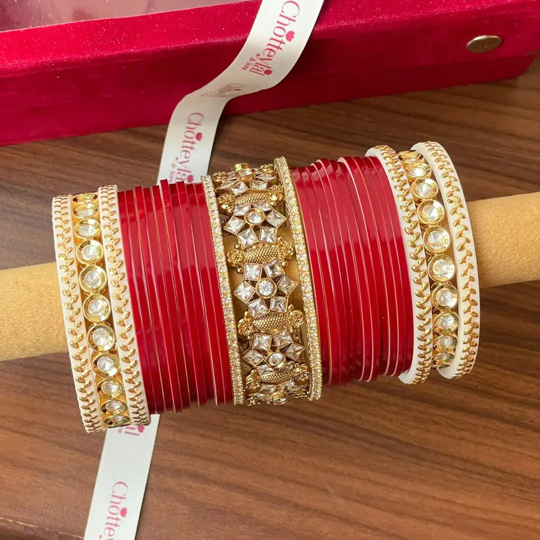 Maroon Semi Pearl Chooda – 21-Piece Bridal Set