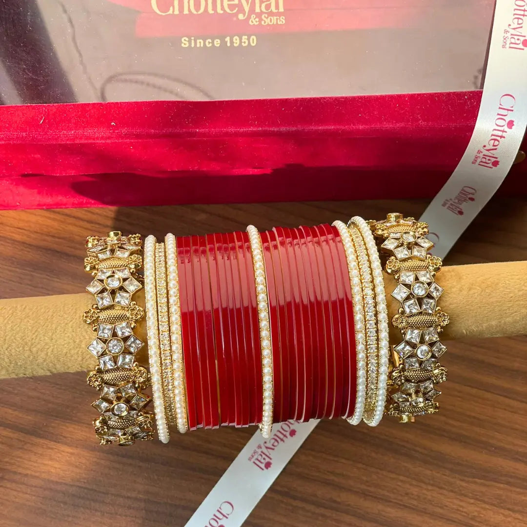 Semi Pearl Maroon Chooda Set of 21