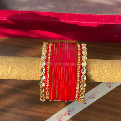 Semi Pearl Dark Maroon Chooda Set of 11