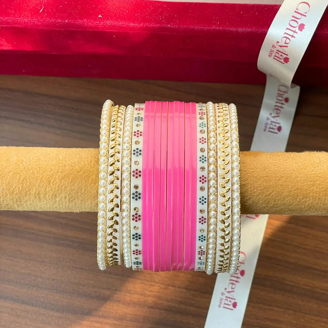 Semi Pearl Pink Chooda Set of 11