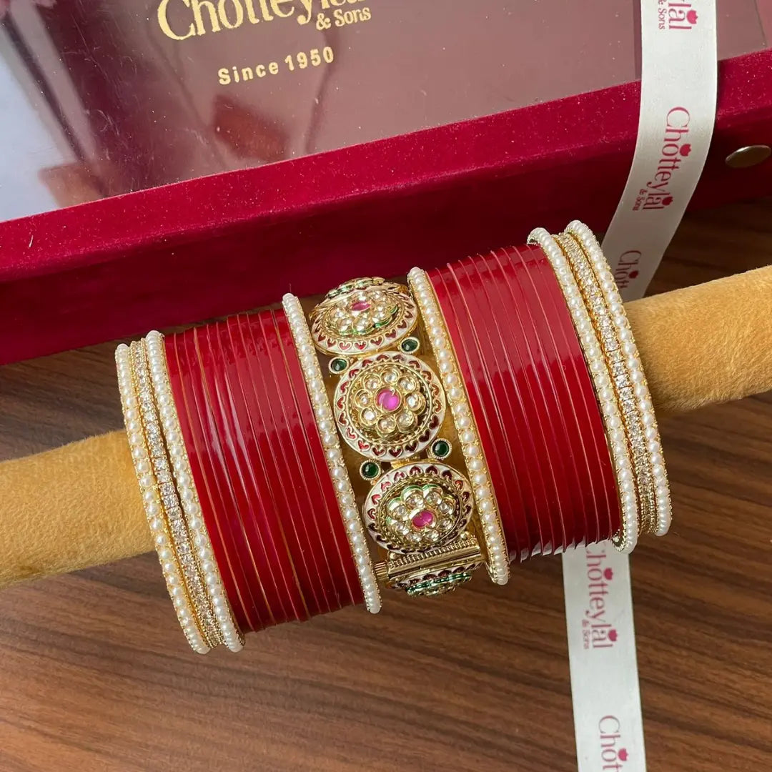 Semi Pearl Maroon Chooda Set of 21