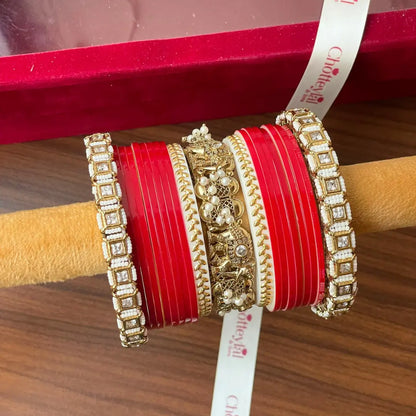 Semi Pearl Dark Red Chooda Set of 15