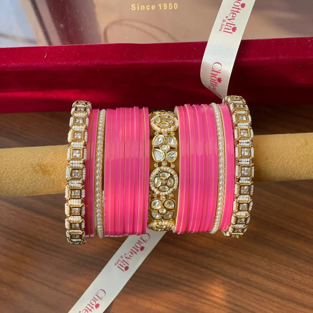 Semi Pearl Pink Chooda Set of 21