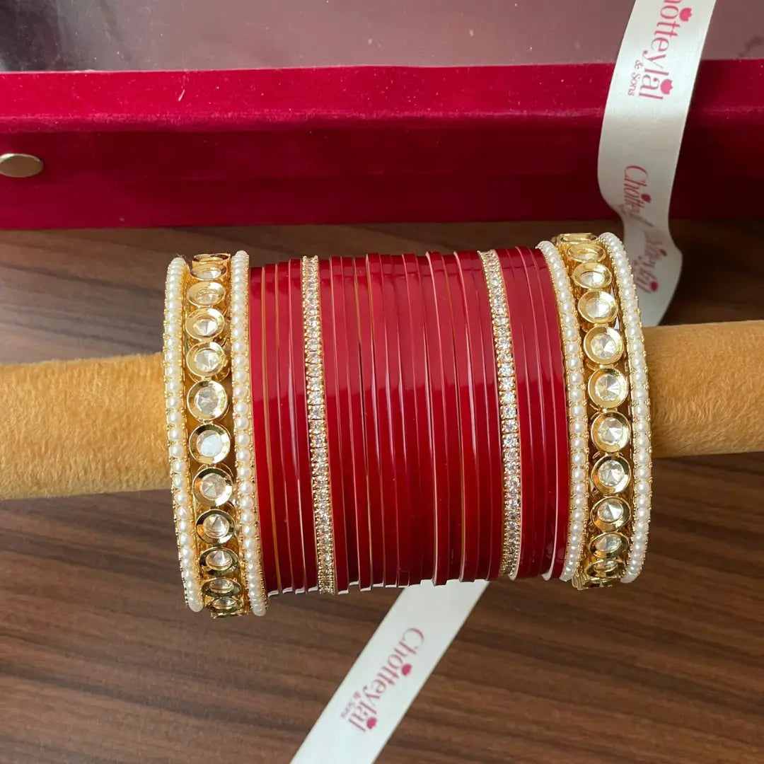 Semi Pearl Red Chooda Set of 21