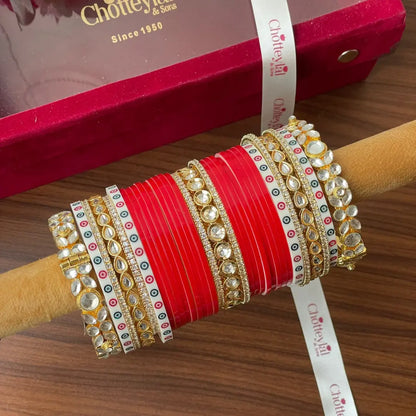 Semi Pearl Red Chooda Set of 21