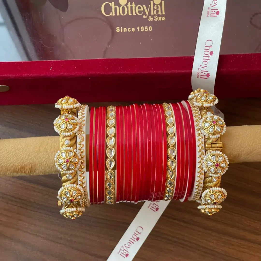 Semi Pearl Dark Red Chooda Set of 21