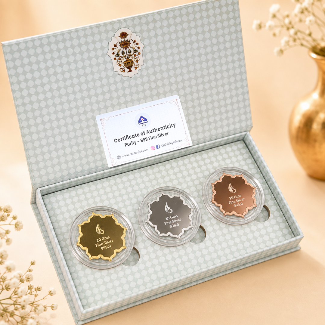 Lotus In Hand, Tri-Color, Lotus Shape - Set of 3 Coins (10 g Each, Total 30 g)
