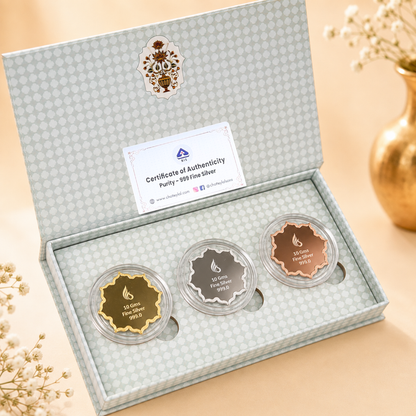 Lotus In Hand, Tri-Color, Lotus Shape - Set of 3 Coins (10 g Each, Total 30 g)