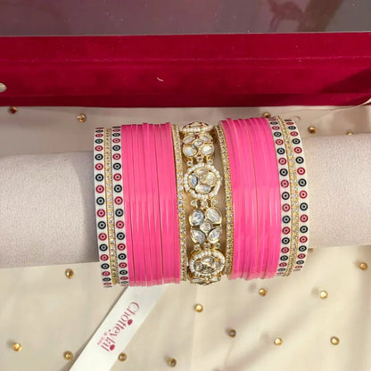 Pure Pearl Classic Diamond Heritage Pink Chooda Set of 21