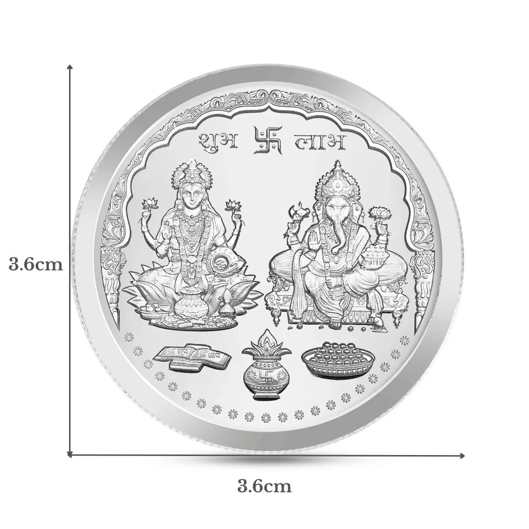 Laxmi Ganesh Ji 999 Pure Silver Coin, 10 GM with Happy Diwali Card