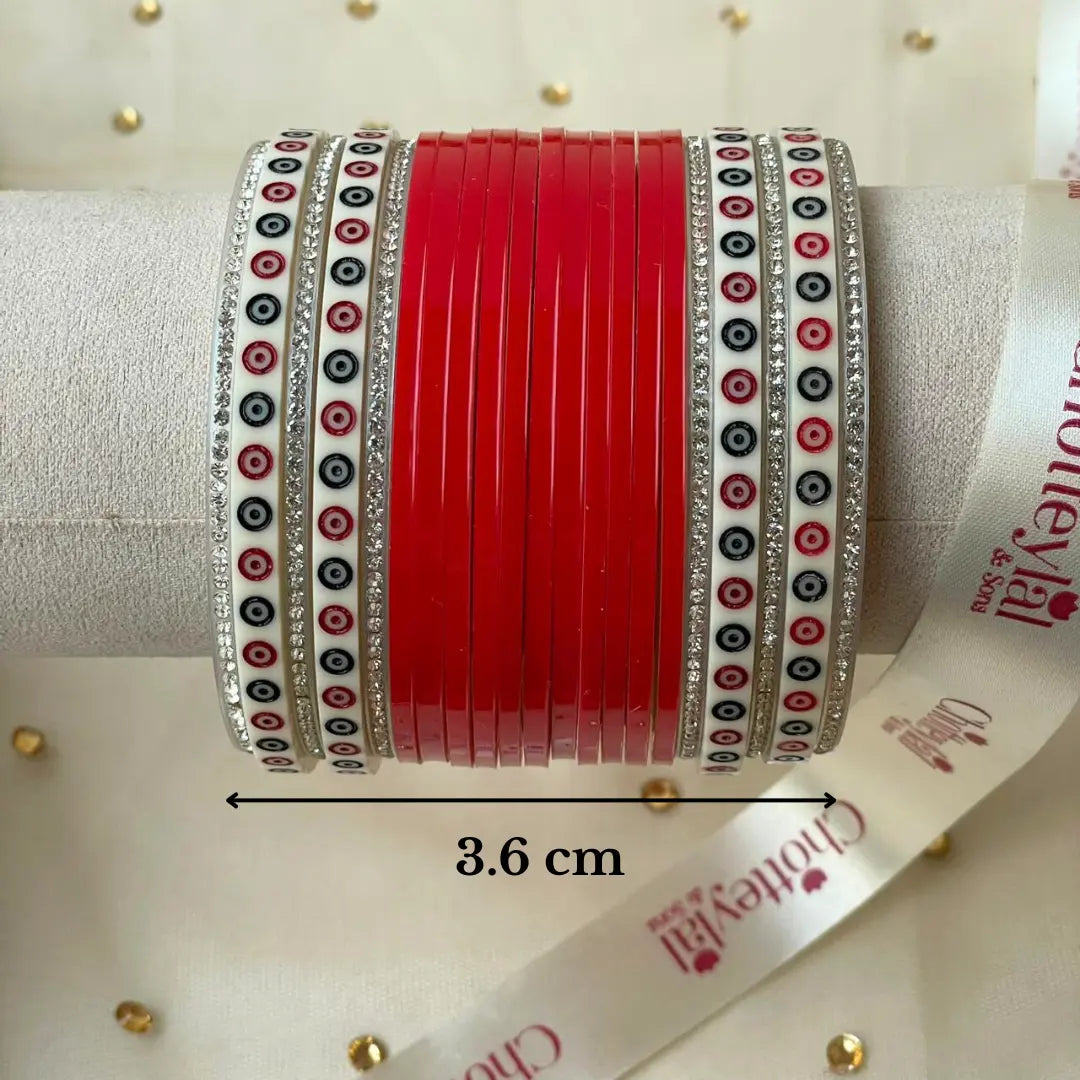 Pure Pearl Classic Stylish Diamond Red Chooda Set of 15