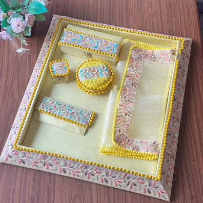 Premium Royal Yellow Shagun Tray Set