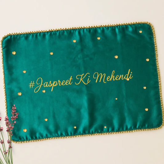 Green Mehndi Mat Customizable With 1 Line Text