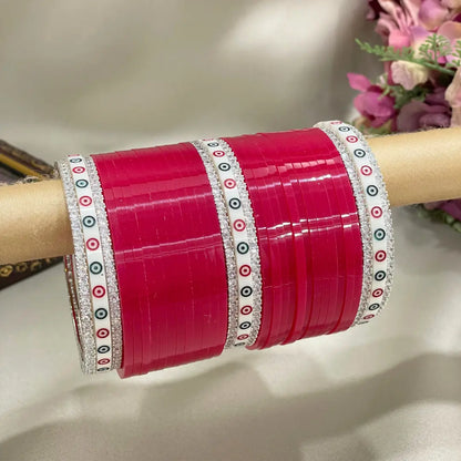 Red Wedding Chura With White Dots & AD Banglse Chuda Design