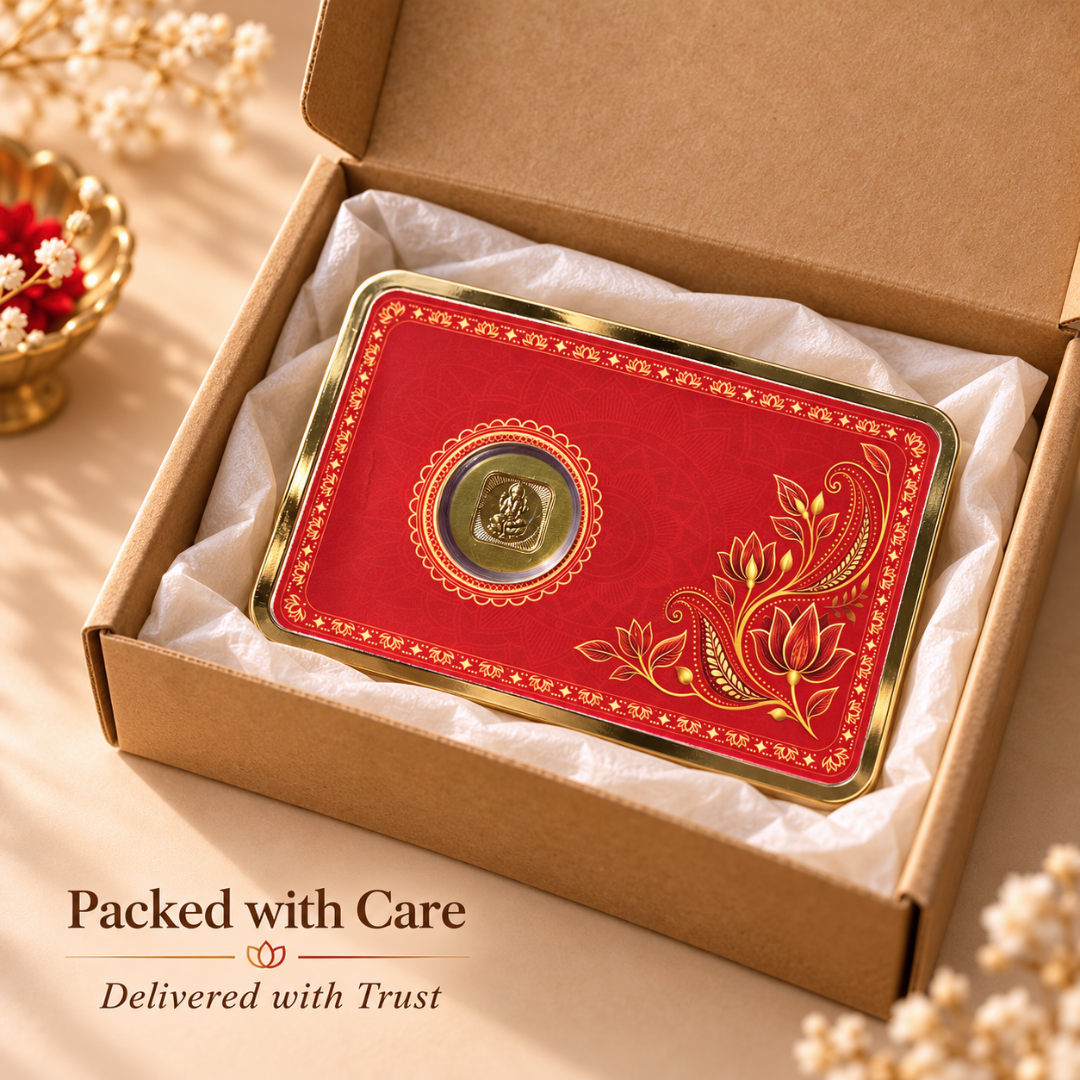 25mg Gold Ganesh Ji Coin | Shubh Blessings Designer Gift Card
